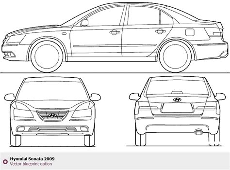hyundai sonata sedan blueprints  outlines
