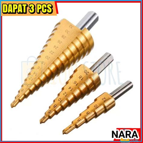 Jual STEP DRILL Dril Mata Bor Besi Kerucut Pagoda Cone Drill Hole Saw