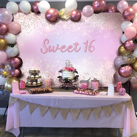 Girls Sweet 16 Birthday Party Backdrop Decoration Gliiter Rose Gold B