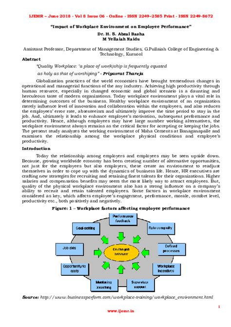 Pdf Impact Of Workplace Environment On Employee Performance