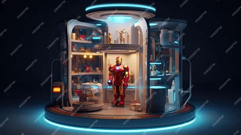 Premium Ai Image Small And Cute Tony Stark Lab 3d Blender Render Ai