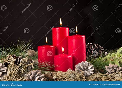 Fourth Advent Candle Burning Stock Photo - Image of ornament, card ...