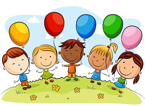 dibujos animados de niños felices con globos de colores 11813820 Vector ...