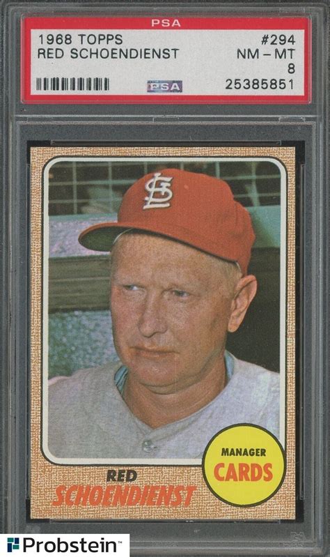 1968 Topps 294 Red Schoendienst St Louis Cardinals Hof Psa 8 Nm Mt Ebay