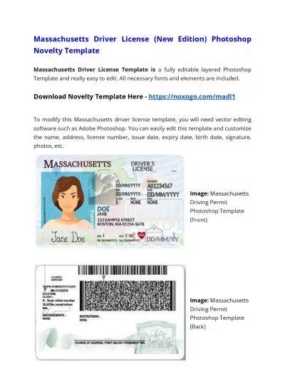 Pdf Massachusetts Drivers License New Edition Photoshop Novelty Template Pdf Document