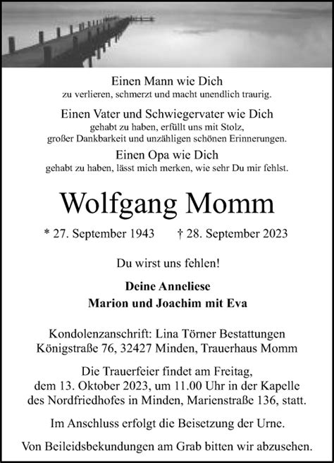 Traueranzeigen Von Wolfgang Momm Trauer MT De