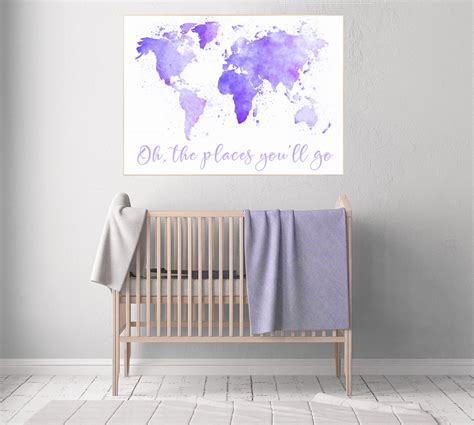 Purple World map watercolor Oh the places you will go | Etsy