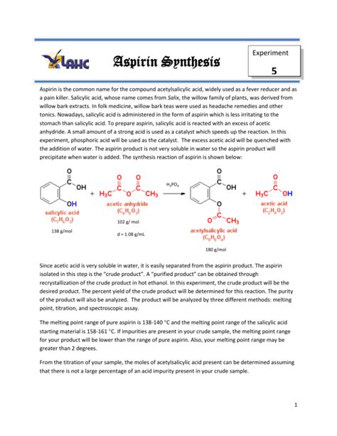 Experiment 5 - Synthesis of Aspirin