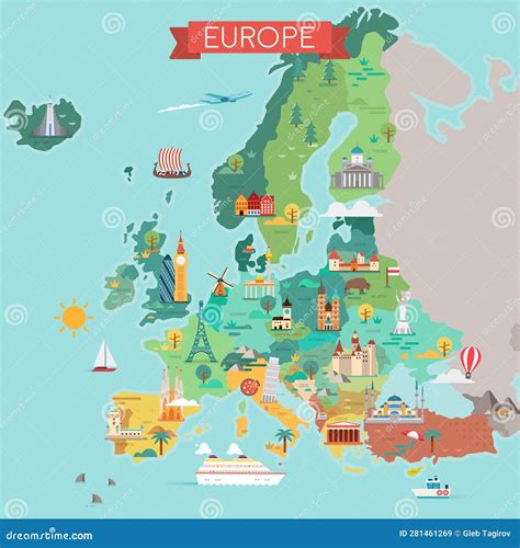 Map of Europe with Countries Names Stock Vector - Illustration of france, prague: 281461269