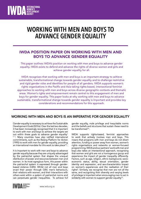 Iwda Position Paper On Working With Men And Boys To Advance Gender Equality Iwda