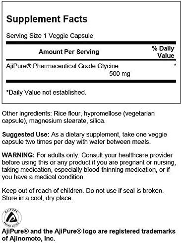 Swanson Aminoácido Ajipure Glicina Grado Farmacéutico 500 Miligramos 60