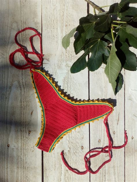 Crochet Bikini Set High Hip Brazilian With Red Yellow Green Etsy