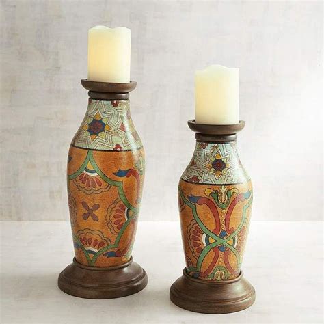 Pier 1 Imports Painted Terracotta Pillar Candle Holders Candle