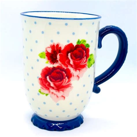 The Pioneer Woman Dining The Pioneer Woman Heritage Floral Mug Wblue Polka Dots Navy Handle