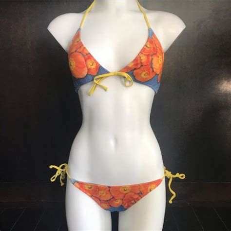 Aaron Chang Swim Aaron Chang Denim Orange Floral Reversible Bikini