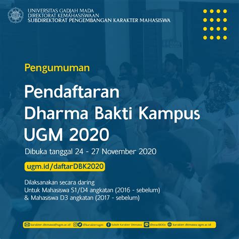 Pendaftaran Dharma Bakti Kampus UGM 2020 Subdit Pengembangan Karakter