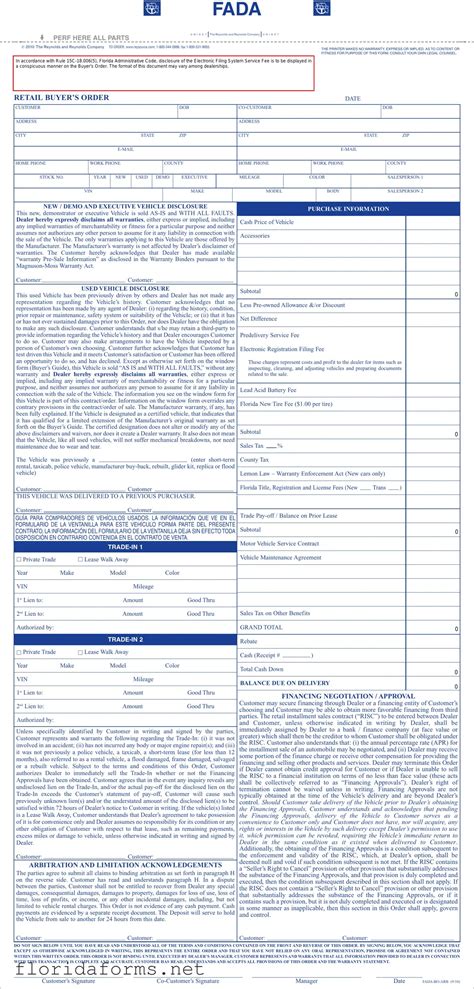 Florida Buyers Order Template ⇒ All Florida Forms