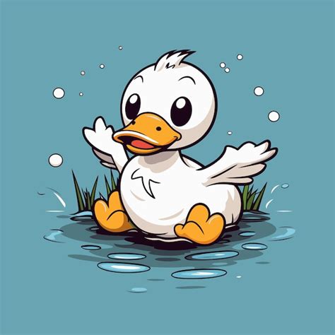 Ilustración de un lindo pato de dibujos animados nadando en el agua