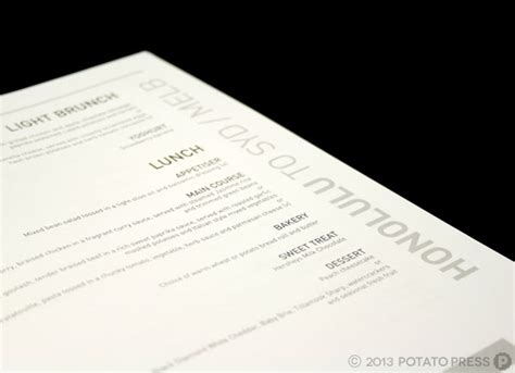 Jetstar Business Class Menu Design - Potato Press