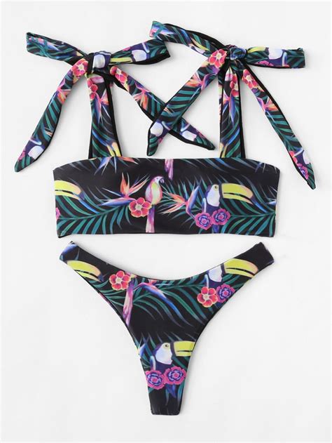 Bird Jungle Print Bikini Set Bikinis Printed Bikini Sets Bikini Set