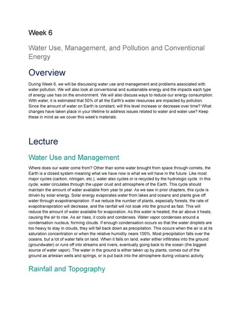 Biol Notes Week Google Docs Week Water Use Management And