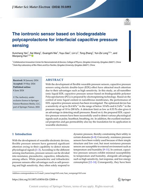 The Iontronic Sensor Based On Biodegradable Polycaprolactone For