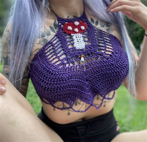 Crochet Mushroom Boho Hippie Style Festival Halter Bikini Top Etsy