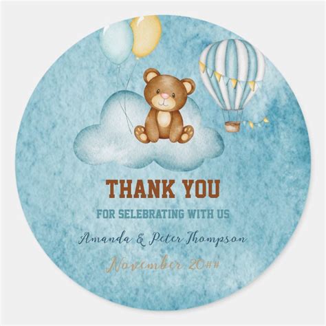 We Can Bearly Wait Hot Air Balloon Baby Shower Classic Round Sticker