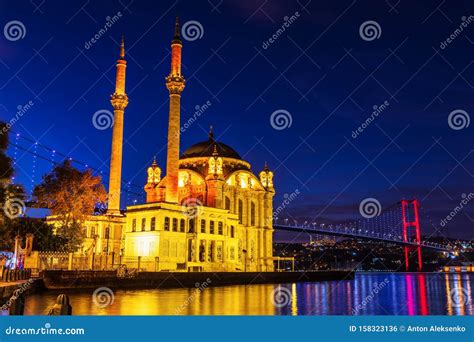 Ortakoy Mosque A Grand Imperial Mosque In Istanbul Turkey Evening