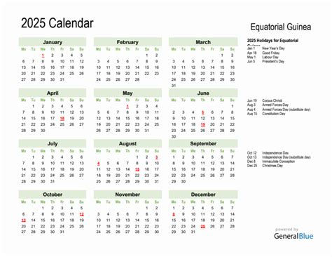 2025 Equatorial Guinea Calendar with Holidays