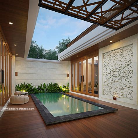 Desain Tampak Detail Kolam 2 Rumah Villa Bali 1 Lantai Ibu FNE Di