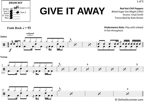 Give It Away Red Hot Chili Peppers Drum Sheet Music OnlineDrummer