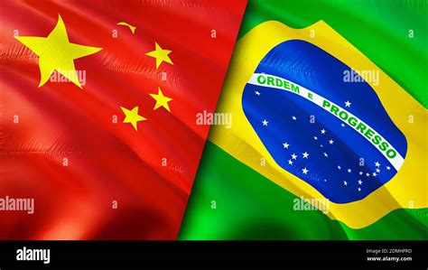 China and Brazil flags. 3D Waving flag design. China Brazil flag ...