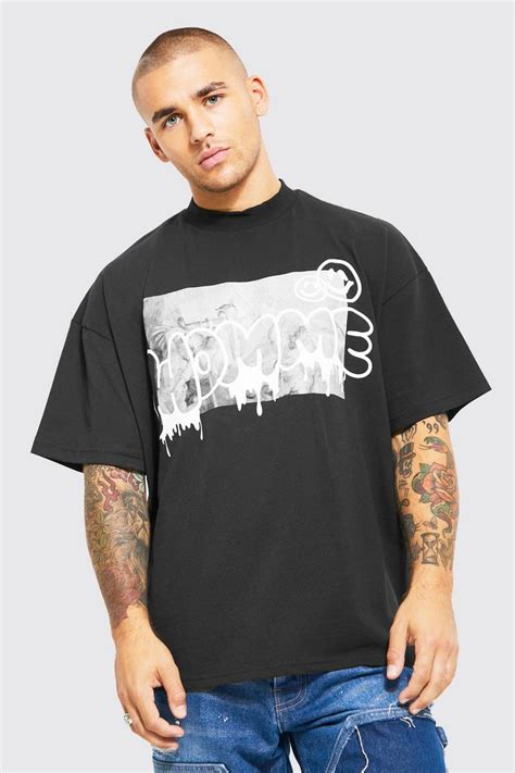 Oversized Extended Neck Homme Graphic T Shirt Boohoo