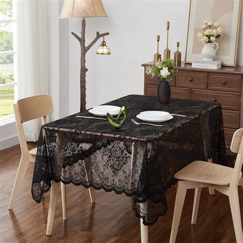 Asatex 60 X 84 Inch Black Rectangle Lace Tablecloth