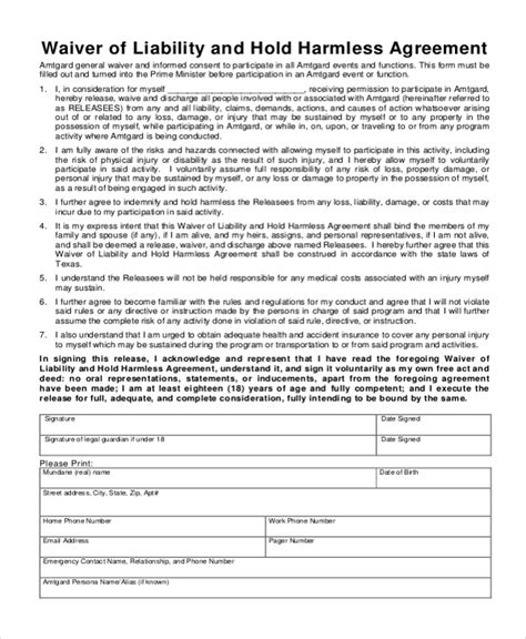 Indemnification Form Template Doctemplates