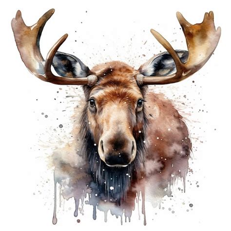 Premium AI Image | Watercolor painting of a moose with a big antlers.