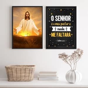 Kit 2 Quadros Evangélicos O Senhor É Meu Pastor Jesus 24x18cm