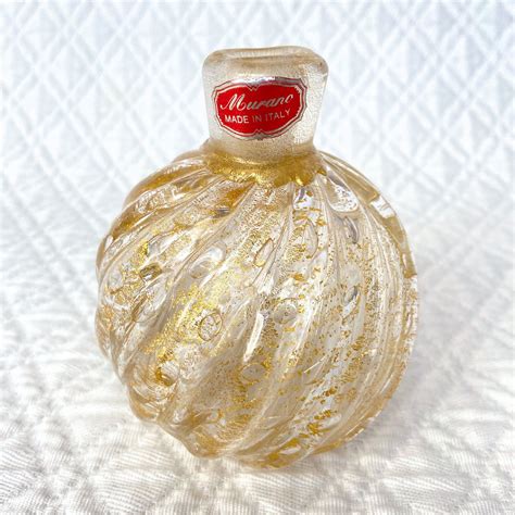 Murano Art Glass Perfume Decanter Vintage Bottle Gold Fleck Small Vase