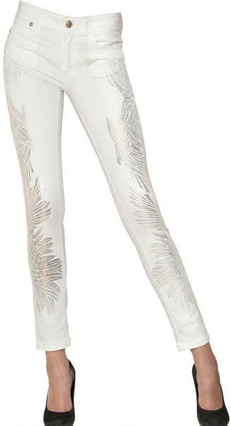 Just Cavalli Gold Print Stretch Cotton Denim Jeans In White Lyst