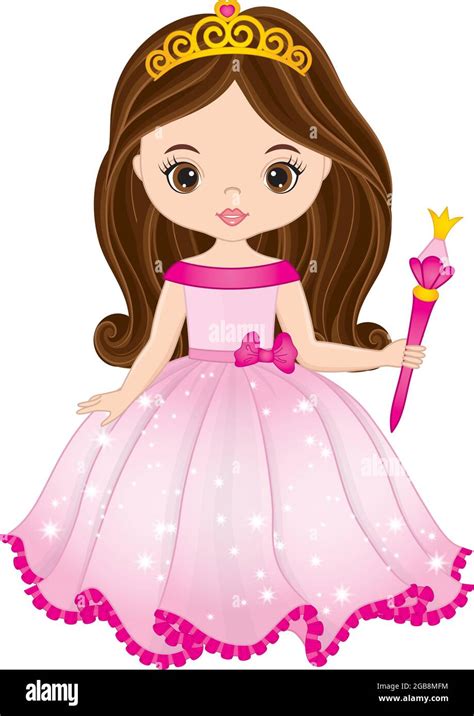 Vector Beautiful Princess Wearing Pink Dress And Tiara And Holding