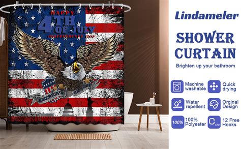 Lindameler 4th Of July Independence Day Shower Curtain Set