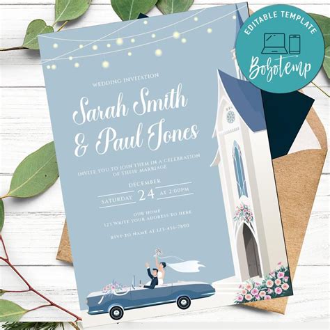 Church Wedding Invitation Customizable Template Instant Download | Bobotemp