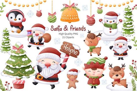 Santa and Friends Christmas Clipart Set