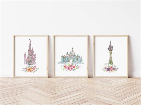 Princess Castle Watercolor Art PRINT SET 3 Piece Wall Art for - Etsy