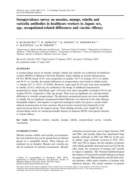 Pdf Seroprevalence Survey On Measles Mumps Rubella And Varicella