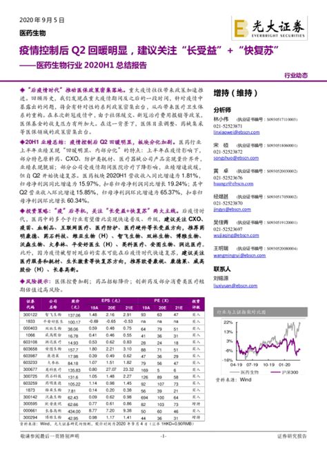 医药生物行业2020h1总结报告：疫情控制后q2回暖明显，建议关注“长受益”“快复苏”