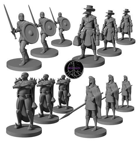 12 Miniatures Unpainted Town Guards Plague Doctors 28mm For Dnd