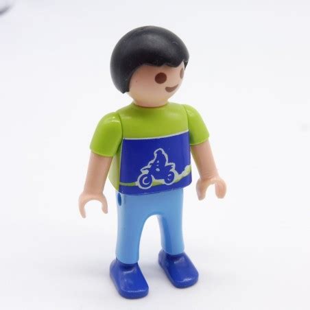 Playmobil Enfant Gar On Blue Et Vert Moto Chaussures Bleues