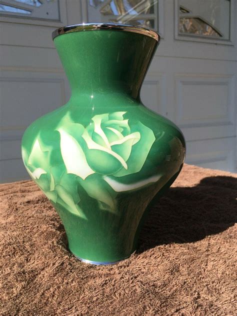 Green Vintage Showa Ando Jubei Vase Wireless Musen Shippo Cloisonn